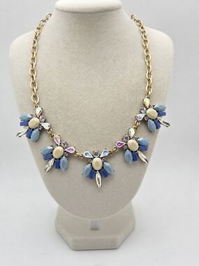 J. Crew Statement Necklace - Blue, Cream & AB Aurora Borealis Crystals